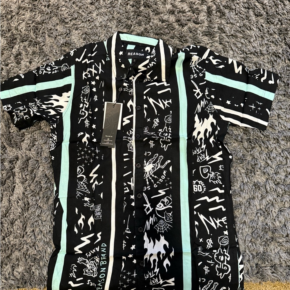 Reason Black and Mint Patterned Shirt